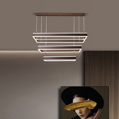 Modern 2/3/4 Layered Chandelier Light Acrylic Living Room Rectangle LED Hanging Pendant in Coffee