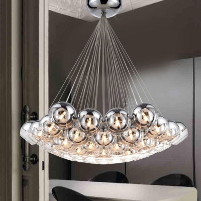 Modern Cluster Bubble Ball Pendant Light Mirrored Glass 37 Bulbs Kitchen Dinette Suspension Lighting in Silver