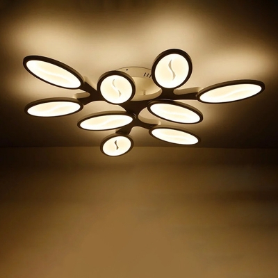 Modern Tree Branch Ceiling Lamp Metal 6/9/12-Light Dining Room LED Semi Flush Mount Lighting in Warm/White Light