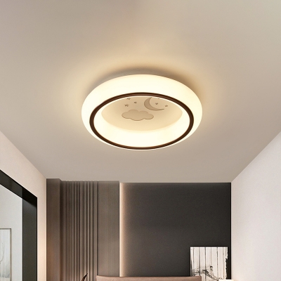 Nordic Style Circle Ceiling Light Fixture Acrylic Hotel LED Flush Mount Lamp with Hot Air Balloon/Moon/Deer Pattern in White