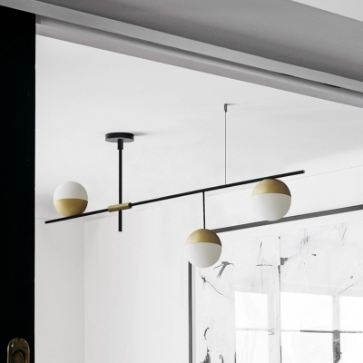 Post-Modern Branch Ceiling Pendant White Ball Glass 3/9 Lights Dining Room Chandelier Light Fixture in Black-Gold