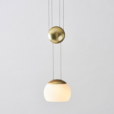 Postmodern Dome Hanging Lamp Mouth-Blown Opal Glass 1 Bulb Kitchen Bar Suspension Pendant in Gold/Rose Gold