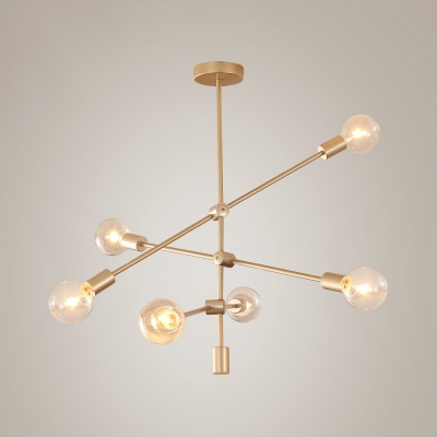 Rotating Straight Arm Chandelier Postmodern Metal 4/5/7 Bulbs Gold Hanging Ceiling Light