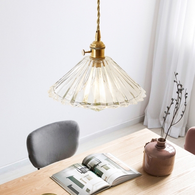 Ruffled/Scalloped/Bowl Pendant Lighting Postmodern Clear/Frosted Carved Glass 1 Light Gold Suspension Lamp for Bedside