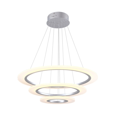Silver 3-Layered Circle LED Chandelier Modern Aluminum Hanging Ceiling Light for Living Room