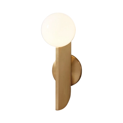 Simple Ball Wall Mount Light Frosted White Glass 1 Bulb Foyer Wall Lamp with Gooseneck/Angled Arm/Pull Chain in Gold