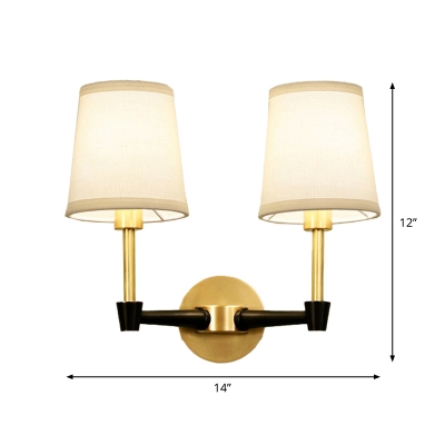 Simplicity Cone Shade Wall Lighting 1/2-Head Fabric Wall Mount Light in Black and Gold