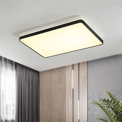 Simplicity LED Flush Light Black-White Round/Square/Rectangle Ceiling Mounted Lamp with Acrylic Shade