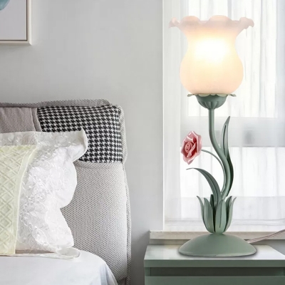 White/Beige/Green Torchiere Table Lamp Pastoral Flower Milky Frosted Glass 1 Bulb Living Room Nightstand Light