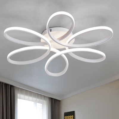 White Floral Semi Flush Mount Minimalistic Metal LED Close to Ceiling Light Fixture, 23