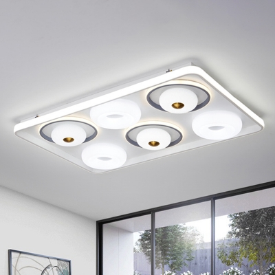 White Square/Rectangular Ceiling Lamp Modern Metallic LED Flush Mount Light with Donut Plastic Shade