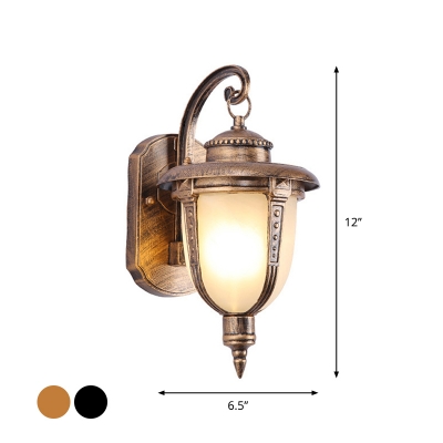 1-Light Opaline Glass Lantern Sconce Traditional Black/Brass Bell Small/Large Patio Wall Mounted Lamp