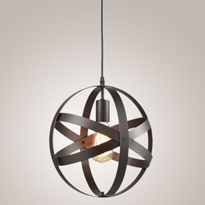 1-Light Strap Globe Pendulum Light Industrial Black/Silver/Rust Iron Hanging Light Fixture over Table