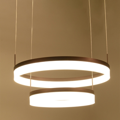 2/3-Tier Tapered Acrylic Chandelier Minimalist Coffee Small/Large Circle LED Hanging Lamp for Living Room