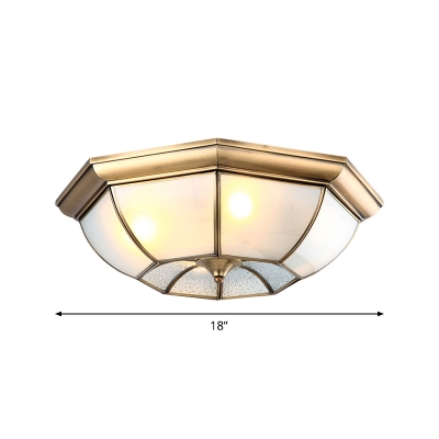 2/4/6 Lights Ceiling Mount Lamp Minimalist Hotel Flush Light with Recessed Frosted Glass Shade in Brass, 14