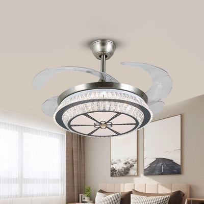 2-Layer Crystal Embedded Pendant Fan Lamp Contemporary 19