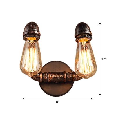 2 Lights Wall Light Fixture Loft Square Pipe Iron Wall Mount Lighting in Bronze for Dining Room