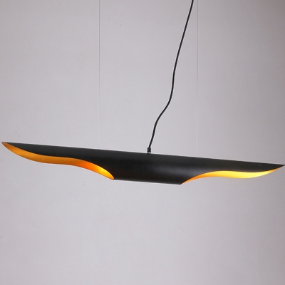 Artistic 2 Bulbs Suspension Lamp Black and Gold Inner Plane Shaped Tube Pendant Light with Metal Shade