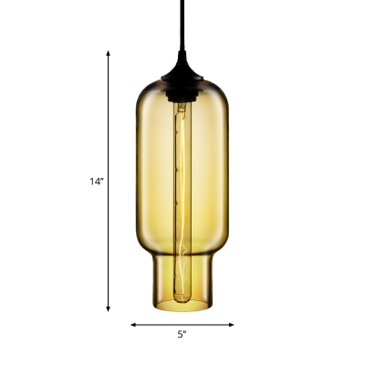 Beaker-Esque/Spherical Snack Bar Pendant Loft Style Clear/Amber/Blue Glass 1-Light Black Ceiling Hang Light