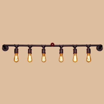 Black Linear Wall Lamp Industrial Metal 2/4/6 Heads Bistro Piping Wall Mounted Lighting