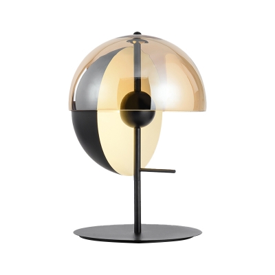 Black Three-Quarter Sphere Table Light Postmodern 1 Bulb Cognac Glass Night Lamp with Hook