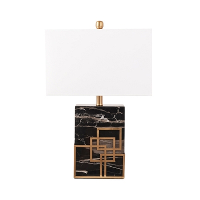 Black/White/Green Rectangle Night Lamp Postmodern 1 Head Marble Oriental Table Light with Fabric Shade
