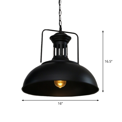 Bowl/Barn/Saucer Metal Hanging Lamp Rustic Single-Bulb Bistro Ceiling Pendant Light with/without Cage in Black