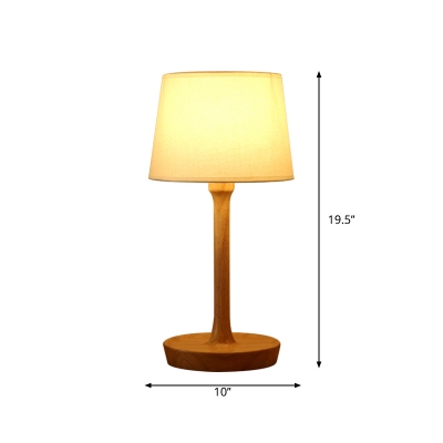 Bucket Shaped Night Stand Lamp Nordic Fabric Single Living Room Table Lighting with Round Base in Wood