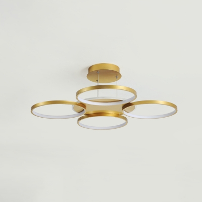 Circular Semi Flush Mount Chandelier Postmodern Acrylic 3/4/6 Heads Gold LED Ceiling Light in Warm/White Light