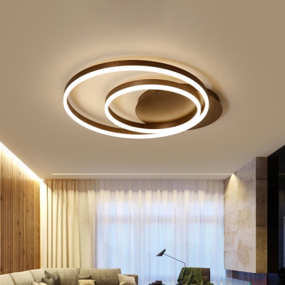 Coffee Double Circle Flush Mount Lamp Minimalist Acrylic LED Ceiling Lighting in Warm/White Light, 16