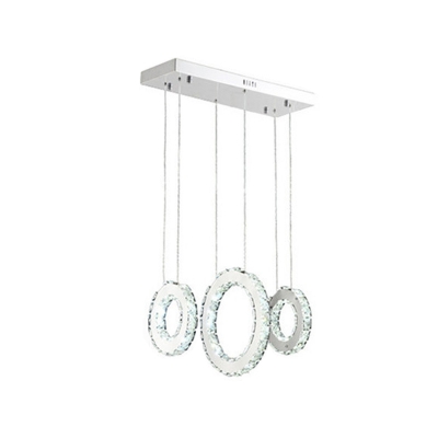 Crystal Encrusted Ring Drop Pendant Modernist 3/5-Light Silver Multiple Hanging Lamp over Table