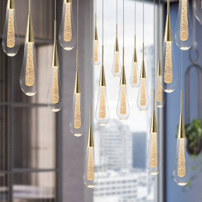 Crystal Teardrop Pendant Ceiling Light Modern 1 Bulb Gold Hanging Light Kit with Glitter Flakes Inside