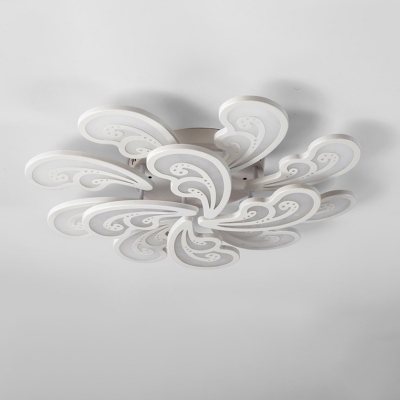 Floral Scroll Semi-Flush Mount Ceiling Light Modern Acrylic 6/12/15 Lights Dining Room LED Flushmount in Warm/White Light