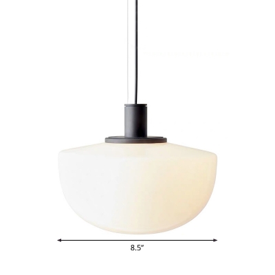 Frosted White Glass Half-Globe Pendant Minimalistic 1 Head Hanging Lamp Kit in Black over Dining Table