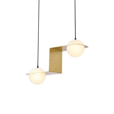 Gold Twist/V/Linear Shaped Pendant Light Postmodern 2/3/4 Heads Metal Ceiling Chandelier with Ball Opal Glass Shade