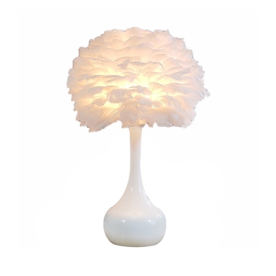 Goose Feather Dome Table Lamp Minimalist 1 Bulb Grey/White/Pink Night Light with Vase Pedestal