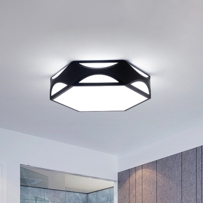 Hexagonal Box Flushmount Lighting Modern Acrylic Foyer Hollowed out Ceiling Lamp in Black/White with/without Remote