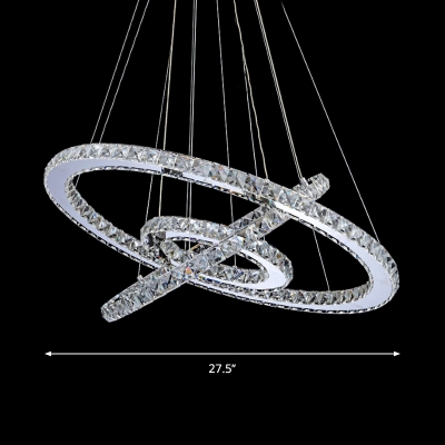 K9 Crystal 2/3-Tier Ring Chandelier Pendant Stylish Modern LED Ceiling Hang Light in Warm/White Light