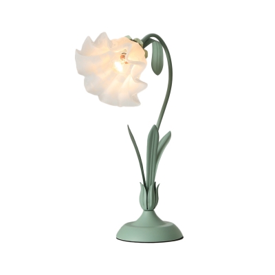 Korean Garden Flower Table Lighting Single Opal Frosted Glass Night Stand Lamp in Green/Pink