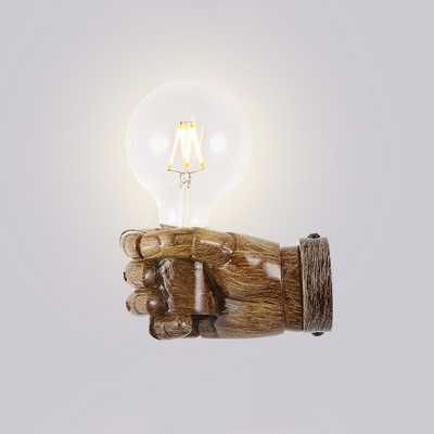 Light Wood Fist Wall Light Kit Novelty Nordic 1-Light Resin Wall Sconce Lighting for Corridor