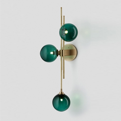 Mid-Century 1 Head Wall Light Black/Brass Cascading/Tube/Ball Wall Mounted Lamp with Blue/Green Glass/Metal Shade