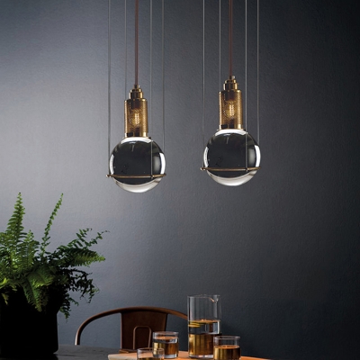 Mini Ball Clear Glass Pendulum Light Simplicity Single Gold Hanging Light Fixture with Mesh Socket
