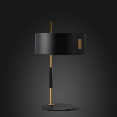 Minimalist Drum Nightstand Lamp Metal Single-Bulb Dining Room Table Light in Black and Brass