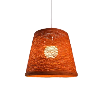 Modern Tapered Hanging Lamp Rattan 1 Bulb Dining Room Ceiling Pendant Light in Red/Pink/Beige