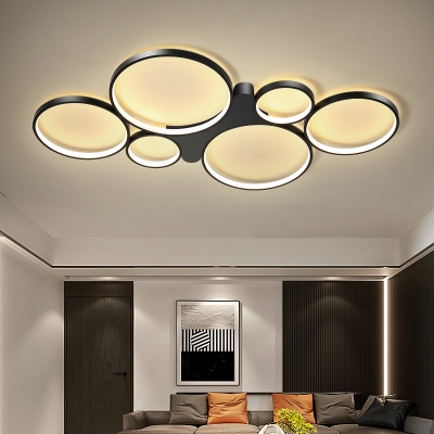 Multi-Square/Circle Metal Semi Flush Mount Contemporary Black/Gold LED Ceiling Lighting in Warm/White Light