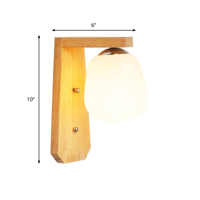 Nordic Flower Bud Shade Wall Light Opal Glass 1-Light Stairway Sconce Lighting with Wood Bracket