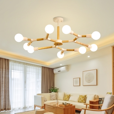 Nordic Style Molecule Hanging Light Fixture Wooden 3/6/9 Bulbs Living Room Chandelier in Black/White