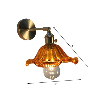 Pumpkin/Diamond/Ruffled Wall Light Fixture Mid-Century Blue/Amber/Clear Glass 1-Bulb Gold Wall Mount Lamp with Pivot Joint