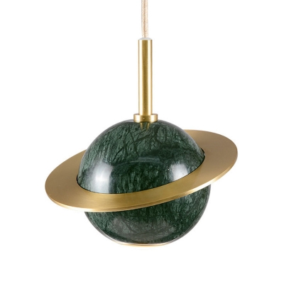 Ringed Planet Marble Hanging Light Postmodern Black/White/Green and Brass LED Pendant Light Fixture