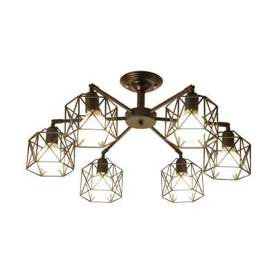 Swivelable Caged Ceiling Chandelier Industrial Iron 4/6/8 Lights Black Suspended Lighting Fixture
